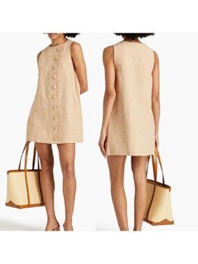 NWT Lisa Marie Fernandez Scalloped Button Placket Mini Dress Beige Size: Large